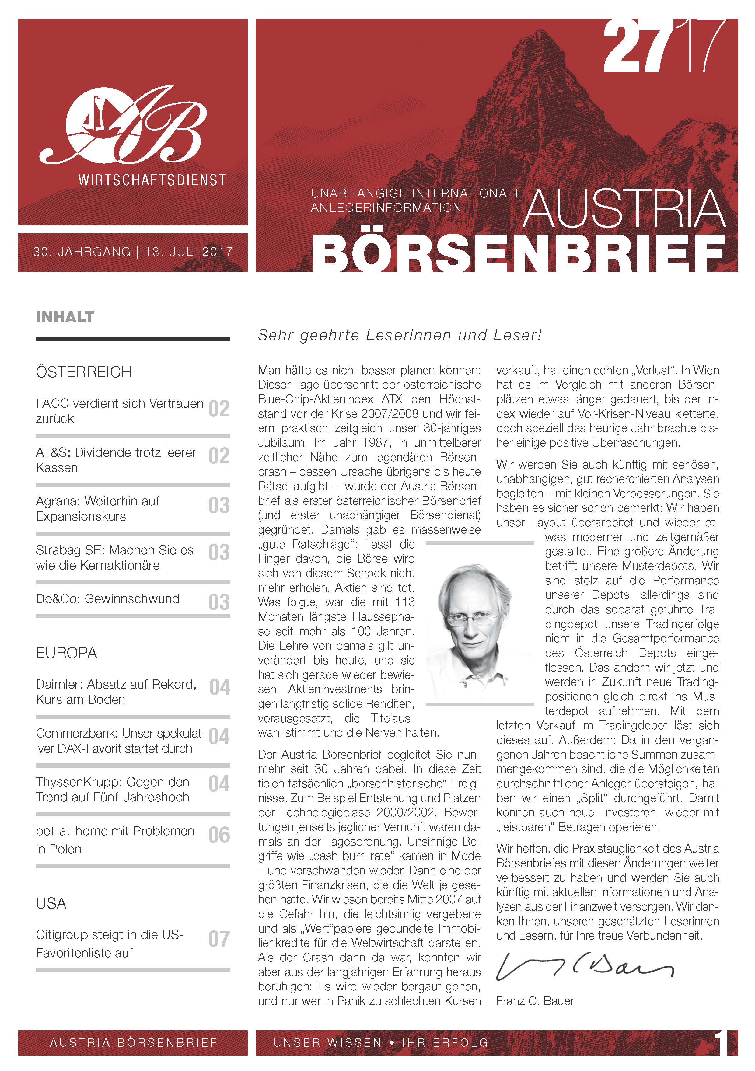 Neues Austria Börsenbrief Layout