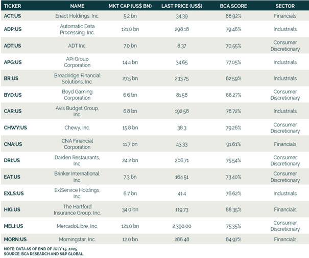 Grafik: Ein Auszug aus den Mitgliedern des „One Big Beautiful Basket“ von BCA Research